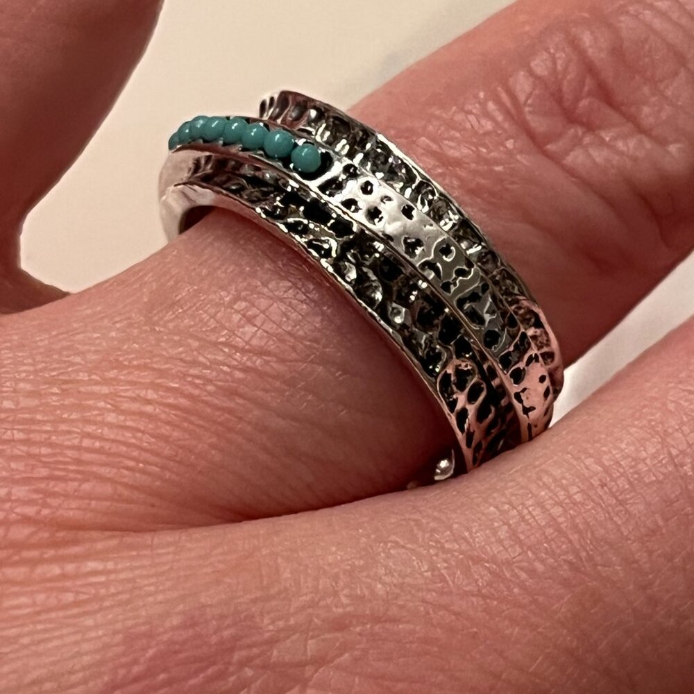 ✨ Silver ‎ Colored Double Band Ring with Blue Stones – Size 5 (PP 5) ✨